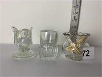 OWL WESTMORELAND TOOTHPICK HOLDER AND 2 OTHERS