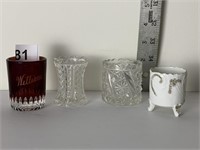 CLEAR GLASS TOOTHPICK HOLDER, RUBY FLASH AND HAND