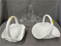 Milk and Art Glass Baskets