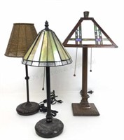 (3pc) Beaded & Slag Glass Table Lamps