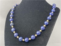 14KYG 26'' Lapis & Gold Beaded Ball Necklace