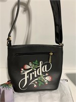 FRIDA KAHLO PURSE BLACK WITH DUST COVER 8.5" H X