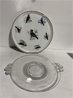 BIRD PLATED FRANCE 12" CLEAR GLASS SERVING PLATE