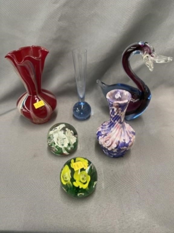 Unsigned Art Glass with Paperweights
