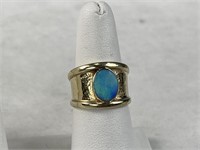 14K Yellow Gold Cigar Band Opal Ring