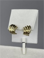 14K Yellow Gold Omega Back Ribbed Huggie Earrings