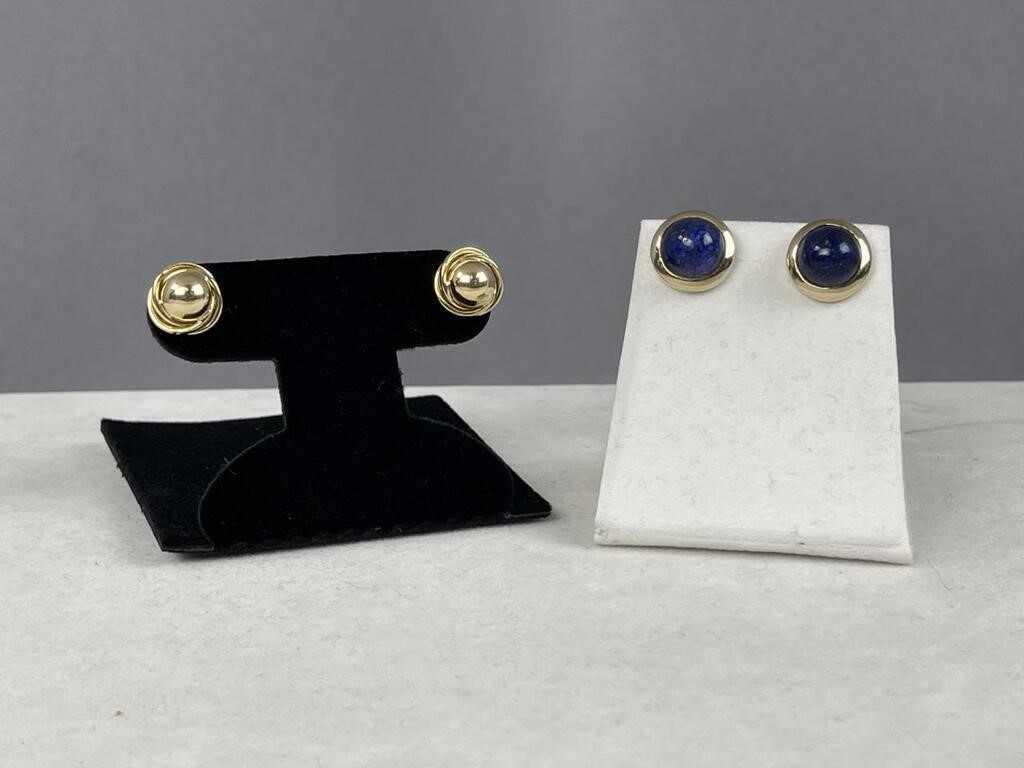 14K Half Ball Love Knot Lapis Lazuli Stud Earrings