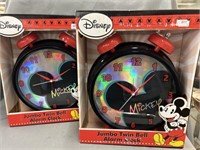 (2) Mickey Mouse Jumbo Twin Bell Alarm Clocks