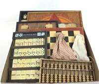 Assorted Vintage Game Boards, Checkers, Dominos
