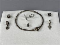 Pandora Bracelet, Beads and Earrings