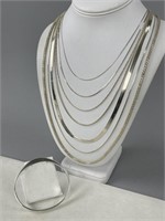 Sterling Silver Necklaces and 1 Bangle Bracelet