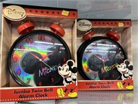 (2) Disney Mickey Mouse Twin Bell Alarm Clocks