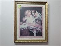 18.5" × 22.5"  Vintage Art - Baby & Dog