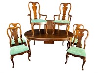 THOMASVILLE CHERRY QUEEN ANNE TABLE AND 6 CHAIRS
