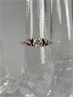 14K Yellow Gold 3/4 Carat Diamond & 2 Rubies Ring