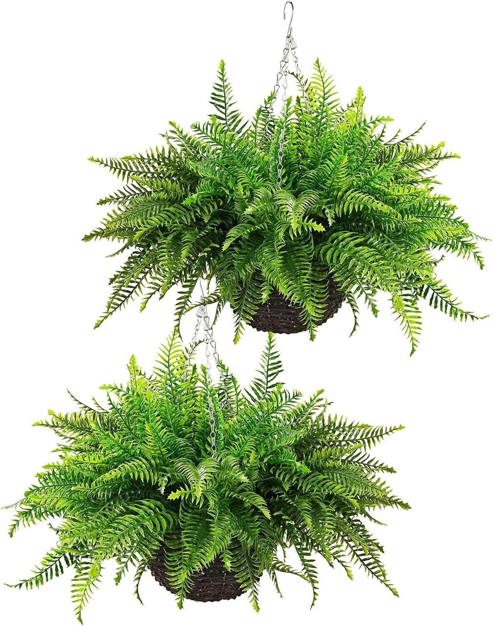 QIANYUN 2X Boston Ferns 20in Artificial Plant