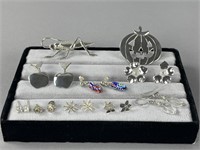 Silver Post Dangle Earrings Brooch Pins