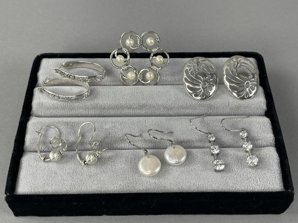 Sterling Silver Earrings and Von Dell Brooch