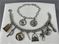 2 Sterling Silver Charm Bracelets with Charms
