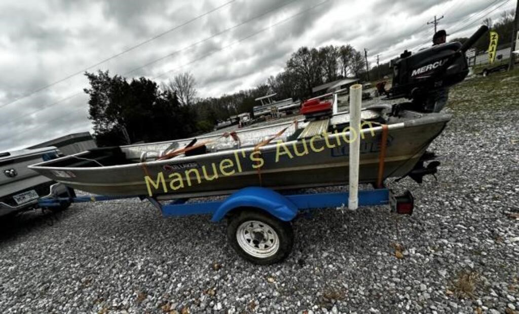 14' LOWE ALUMINUM BOAT,TILT TRAILER & 6HP MERCURY