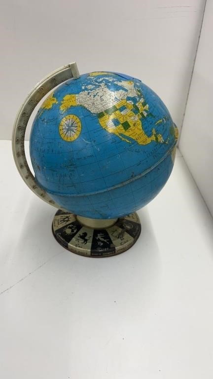 Metal globe, 11.5 inches tall