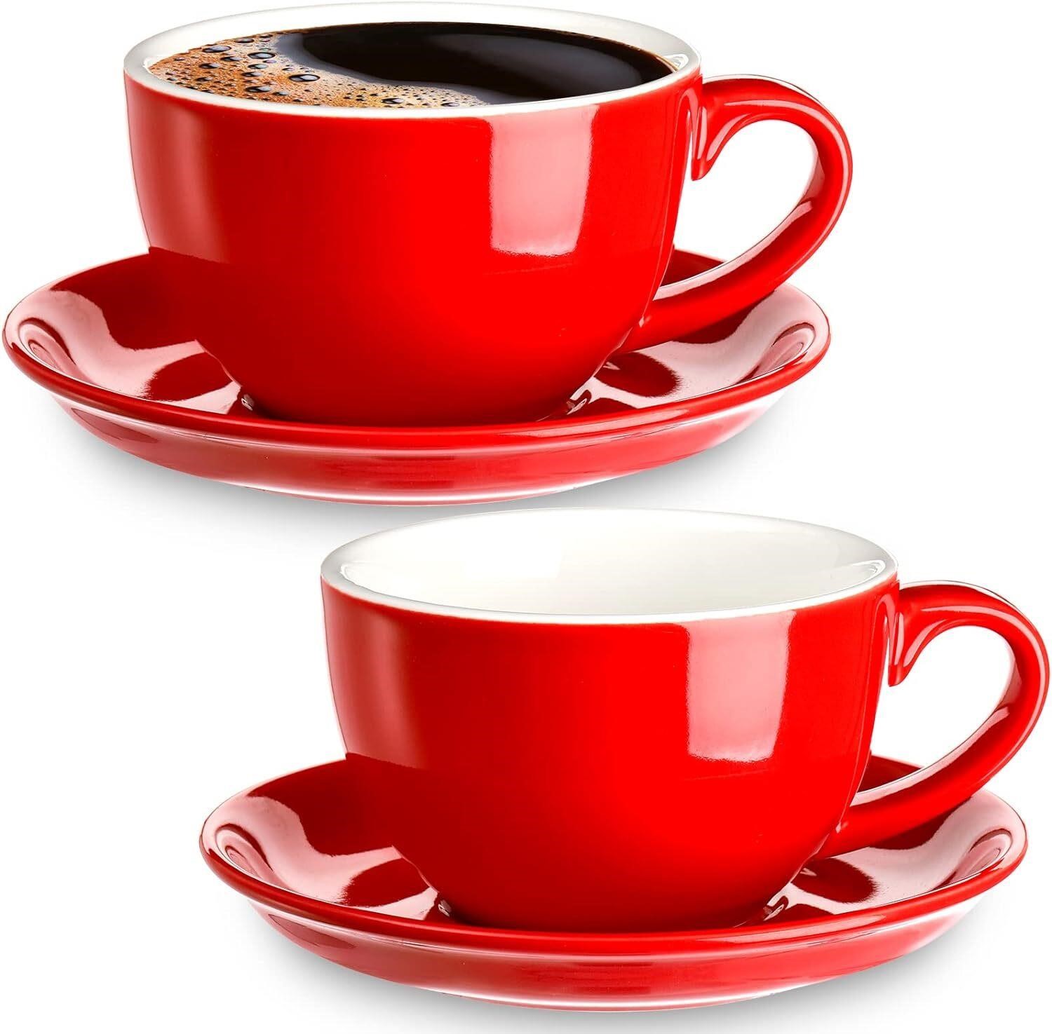 Yesland 2 Pack Ceramic Coffee Cup with Saucer  8.5