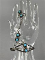 Sterling Silver Turquoise Cuff Bracelet Ring Set