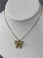 14K Yellow Gold Snake Necklace Butterfly Charm