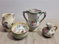 Hand Painted Bowls, Vase & Pitchers