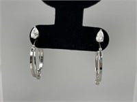 14K White Gold Flat Hoops & Pear CZ Post Earrings