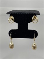 14K Yellow Gold Diamond Cut Dangle & Post Earrings