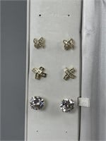 3 Pair 14K Yellow Gold CZ Post Earrings