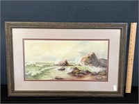 Carved Wood Frame Vintage Print Seascape