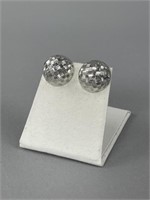 18K White Gold Diamond Cut Button Studs