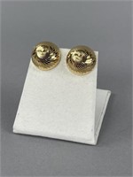 18K Yellow Gold Diamond Cut Button Earrings