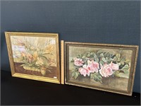 2 Antique Framed Prints Floral Signed