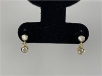 14K Double Diamond Bezel Dangle Post Earrings