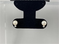 14K Cultured Pearl & Diamond Stud Earrings