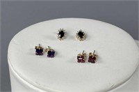 3 Pair 14K Earrings Sapphire/Diamond, Amethyst...