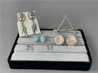 Sterling Silver Pin/Brooch, Earrings, Turquoise