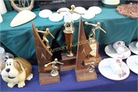 5 BOWLING TROPHIES - WOOD - CAST METAL 1960'S