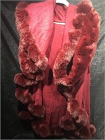 Rabbit Fur Lined Hooded Cape Shawl. One Size