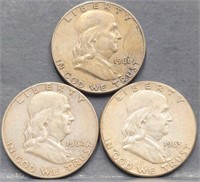 1961, 1962 & 1963 Franklin 50c Silver Half Dollar