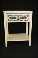 White Side Table w/ mirrored drawer