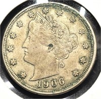 1906 Liberty Head "V" 5c Nickel Coin Grease Erro