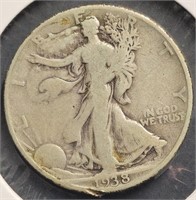 1938-D Walking Liberty 50c Silver Half Dollar Coin