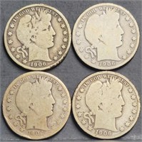 (4) U.S. 1906 Barber 50c Silver Half Dollar Coins