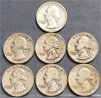 (7) U.S. Washington 25c Silver Quarter Coins