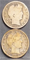 (2) U.S. 1900 Barber 50c Silver Half Dollar Coins