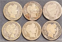 (6) U.S. 1914 Barber 10c Silver Dime Coins